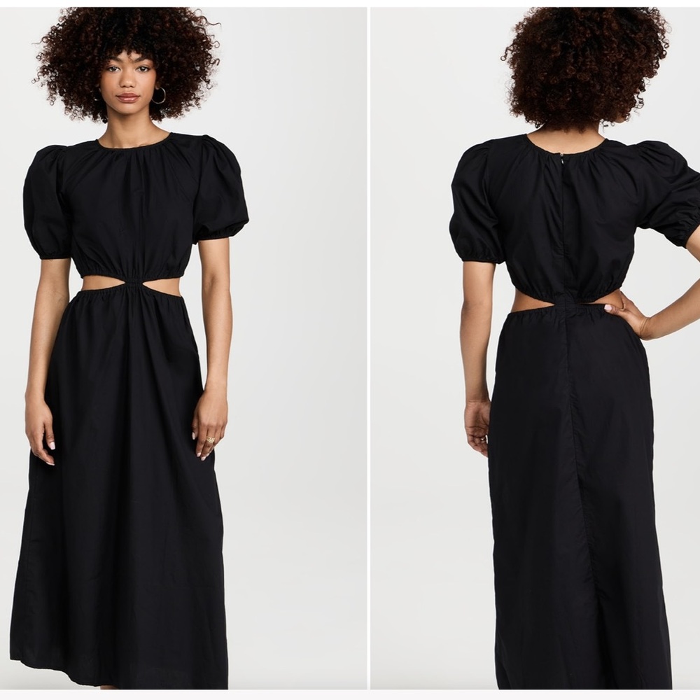 FAITHFULL‎ THE BRAND Alessandria Cutout Black Midi Dress Puff Sleeve NWT Size 8